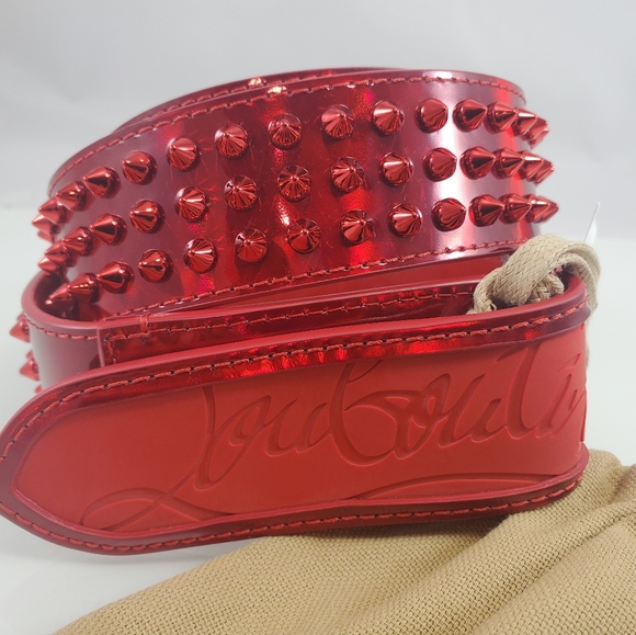 NWT$590 Louboutin Mens Loubi Sneaker Spiked Red Belt Sz 110cm, 44" - Picture 5 of 16